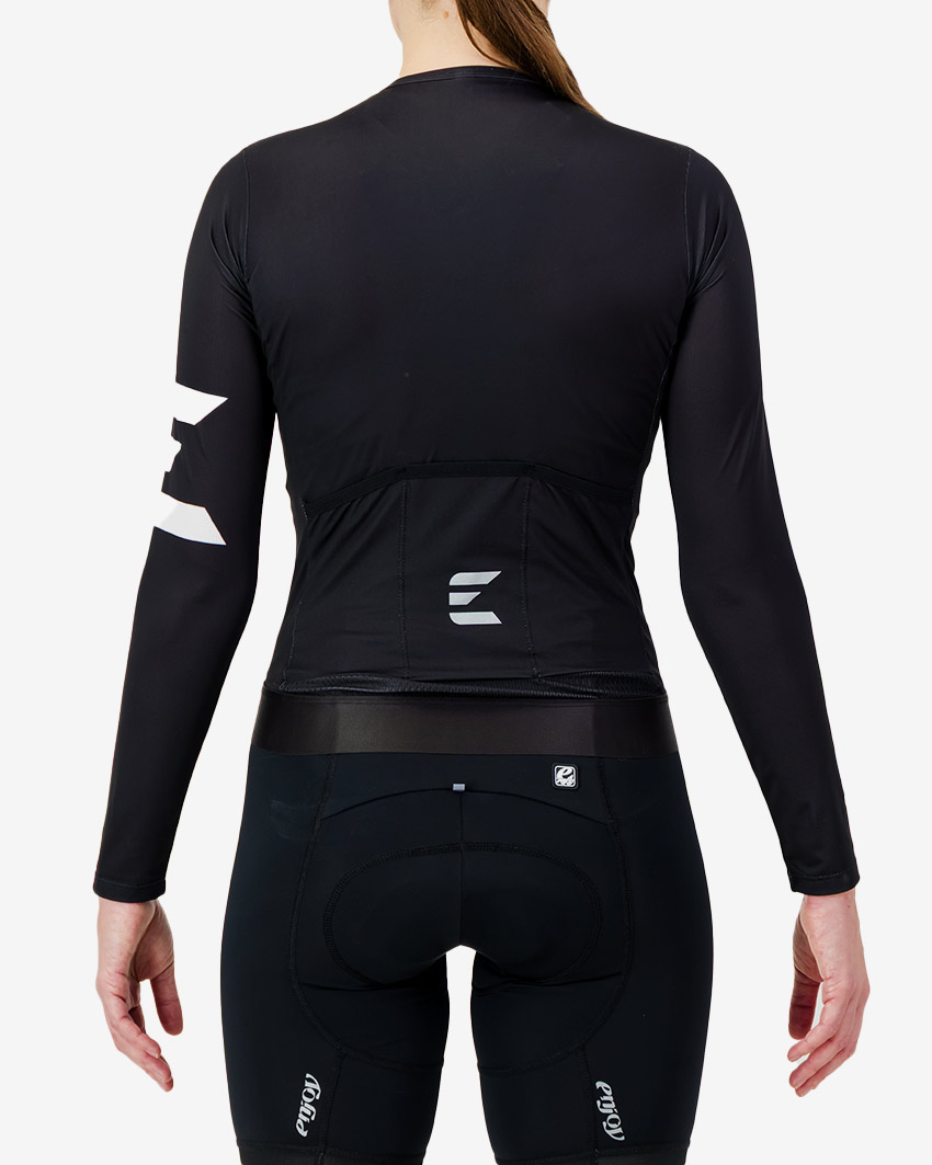 Back view of the Womens ProXision long sleeve cycling jersey in a black design by Enjoy.cc