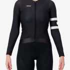 Front view of the Womens ProXision long sleeve cycling jersey in a black design by Enjoy.cc