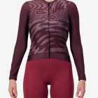 Front view of the Womens ProXision long sleeve cycling jersey in a pinotage warp design by Enjoy.cc