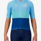 Front view of the Mens Semi Custom Octane cycling jersey in an aqua block design Enjoy.cc