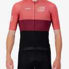 Front view of the Mens Semi Custom Octane cycling jersey in a red block design Enjoy.cc