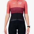 Front view of the Womens Semi Custom Octane cycling jersey in a red block design Enjoy.cc