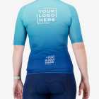 Back view of the Womens Semi Custom Supremium cycling jersey in an Aqua gradient design Enjoy.cc