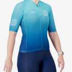 Side view of the Womens Semi Custom Supremium cycling jersey in an Aqua gradient design Enjoy.cc