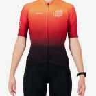Front view of the Womens Semi Custom Supremium cycling jersey in a flame gradient design Enjoy.cc