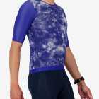Side view of the ProXision men's zipless cycling jersey in a blue tie-dye design made by enjoy.cc