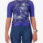 Front view of the ProXision women's zipless cycling jersey in a blue tie-dye design made by enjoy.cc