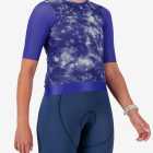 Side view of the ProXision women's zipless cycling jersey in a blue tie-dye design made by enjoy.cc