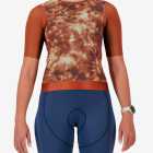 Front view of the ProXision women's cycling zipless jersey in a rust tie-dye design made by enjoy.cc