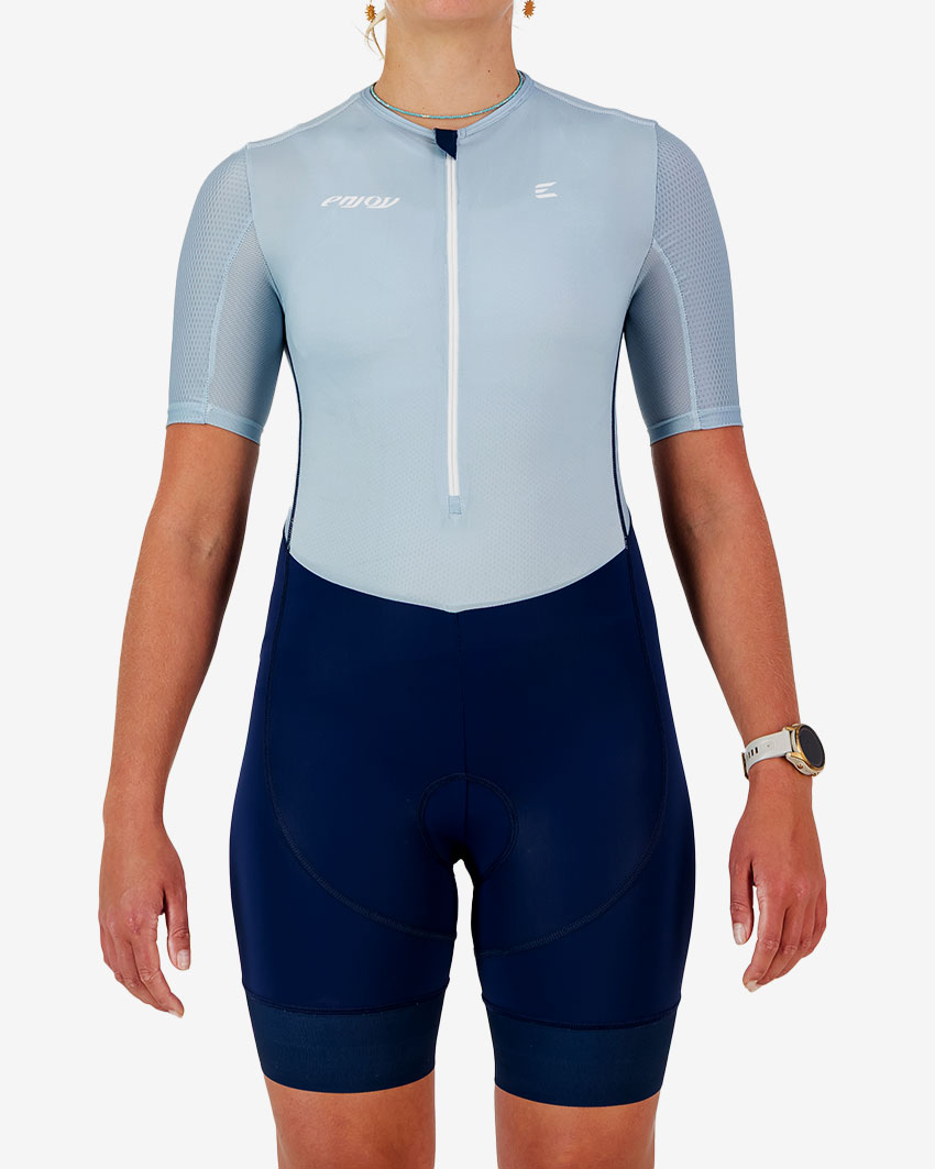 Blue Enjoy Women's Triathlon Suit | Sleeved | Blue | Enjoy.cc