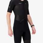 Side view of the men's sleeved triathlon suit in a minimal black design made by enjoy.cc