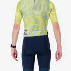Back view of the men's sleeved triathlon suit in a bright lichen design made by enjoy.cc