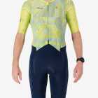 Front view of the men's sleeved triathlon suit in a bright lichen design made by enjoy.cc