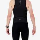 Back view of the men's sleeveless triathlon suit in a minimal black design made by enjoy.cc
