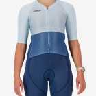 Front view of the Climber women's cycling jersey in a blue colour block design made by enjoy.cc