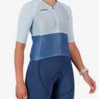 Side view of the Climber women's cycling jersey in a blue colour block design made by enjoy.cc