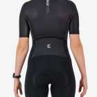 Back view of the women's sleeved triathlon suit in a minimal black design made by enjoy.cc