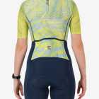 Back view of the women's sleeved triathlon suit in a bright lichen design made by enjoy.cc