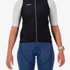 Front view of the women's winter cycling gilet in a black design made by enjoy.cc
