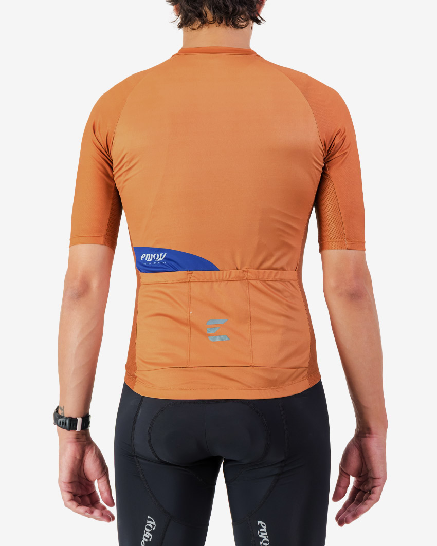 Back view of the Mens Supremium cycling jersey in a solid Clay colour way by Enjoy.cc
