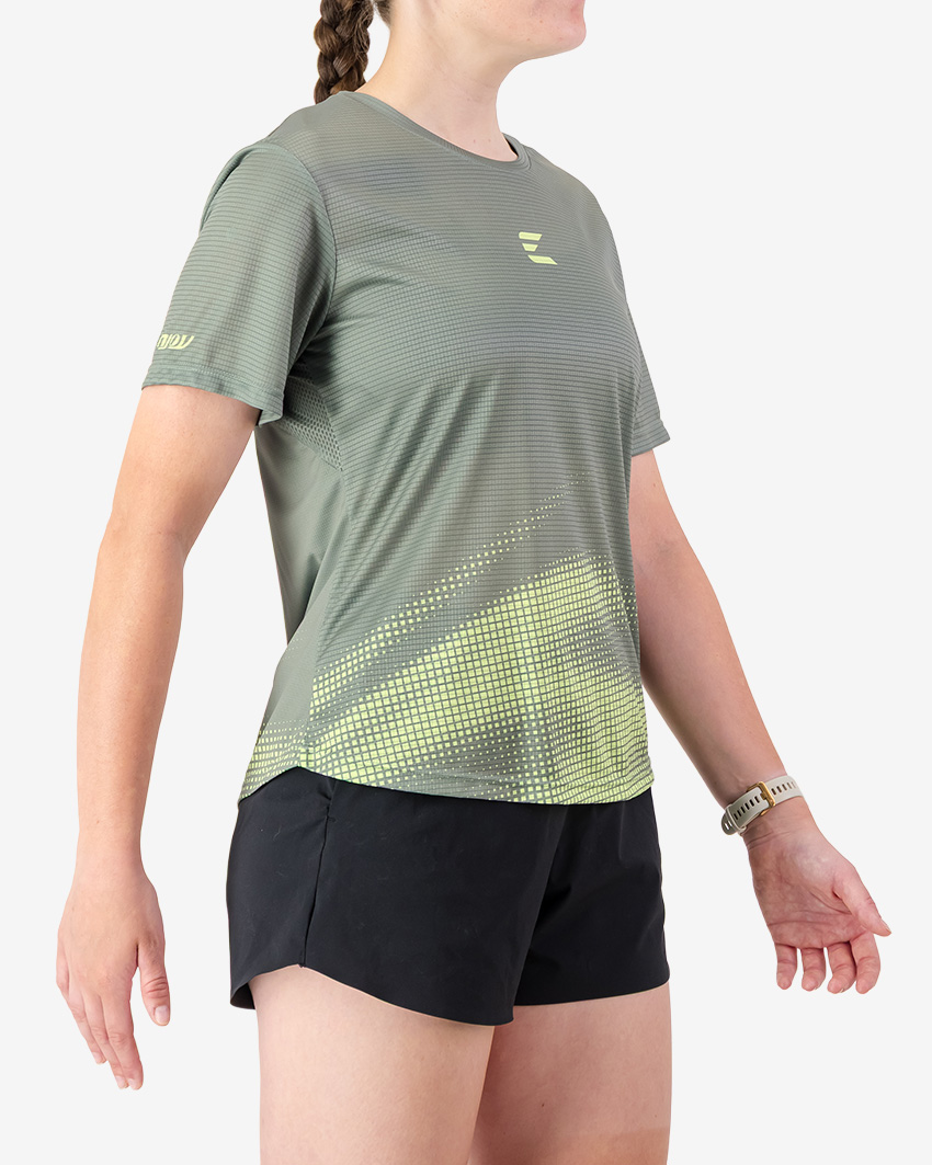 Side view of the Enjoy women's Activ Tee in Green made by Enjoy.cc
