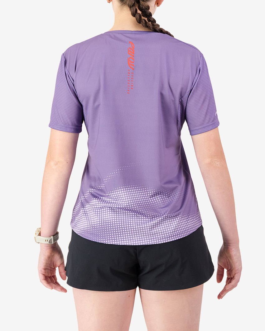 Back view of the Enjoy women's Activ Tee in Purple made by Enjoy.cc