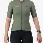 Front view of the Womens Supremium cycling jersey in a solid Olive colour way by Enjoy.cc