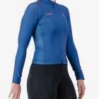 Side view of the Womens Supremium long sleeve cycling jersey in a solid Navy colour way by Enjoy.cc