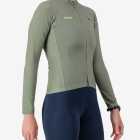 Side view of the Women's Supremium long sleeve cycling jersey in a solid Olive colour way by Enjoy.cc