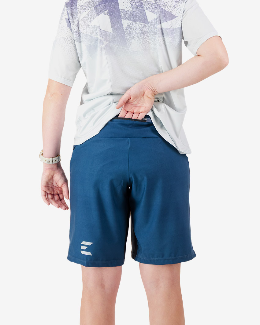 Back view of the Enjoy Women's Aline Trail Shorts in Petrol made by Enjoy.cc