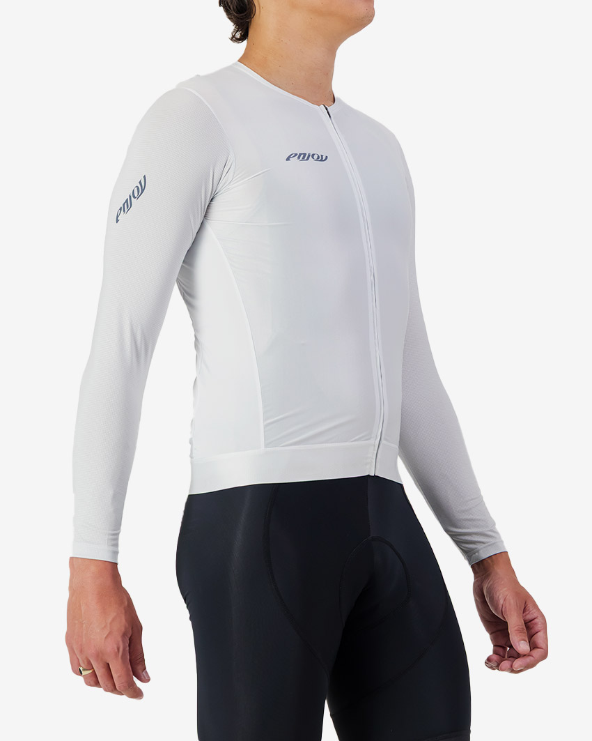 Side view of the ProXision men's long sleeve cycling jersey in an Arctic colour way by Enjoy.cc