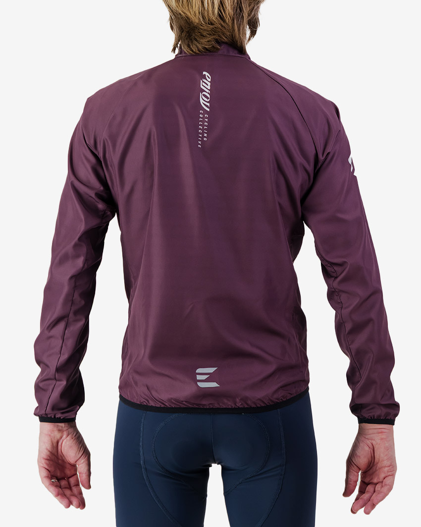 Back view of the Atom men's cycling jacket in a rich Berry colour way by Enjoy.cc