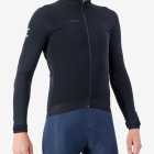 Side view of the Men's thermal race long sleeve jersey in mono Black colour way by Enjoy.cc