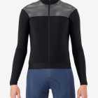 Front view of the Men's thermal shell long sleeve jersey in Black and silver colour way by Enjoy.cc