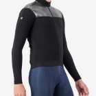 Side view of the Men's thermal shell long sleeve jersey in Black and silver colour way by Enjoy.cc