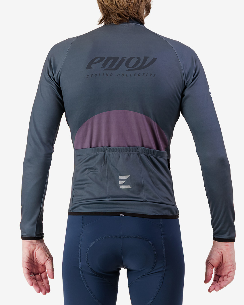 Back view of the Men's thermal training long sleeve jersey in a slate colour way by Enjoy.cc