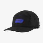 Side view of the unisex U-Flex 5 Panel Ripstop cap in Black with blue branding by Enjoy.cc