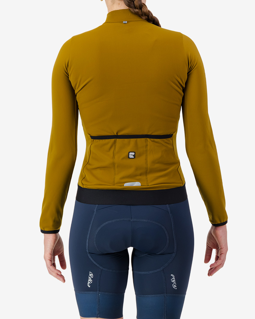 Back view of the Women's thermal race long sleeve jersey in a fresh Cumin colour way by Enjoy.cc