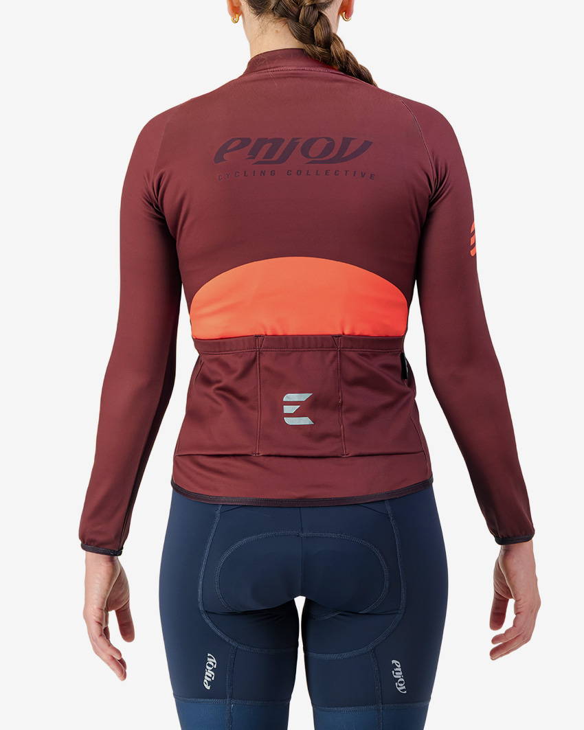 Back view of the women's thermal training long sleeve jersey in a mahogany colour way by Enjoy.cc