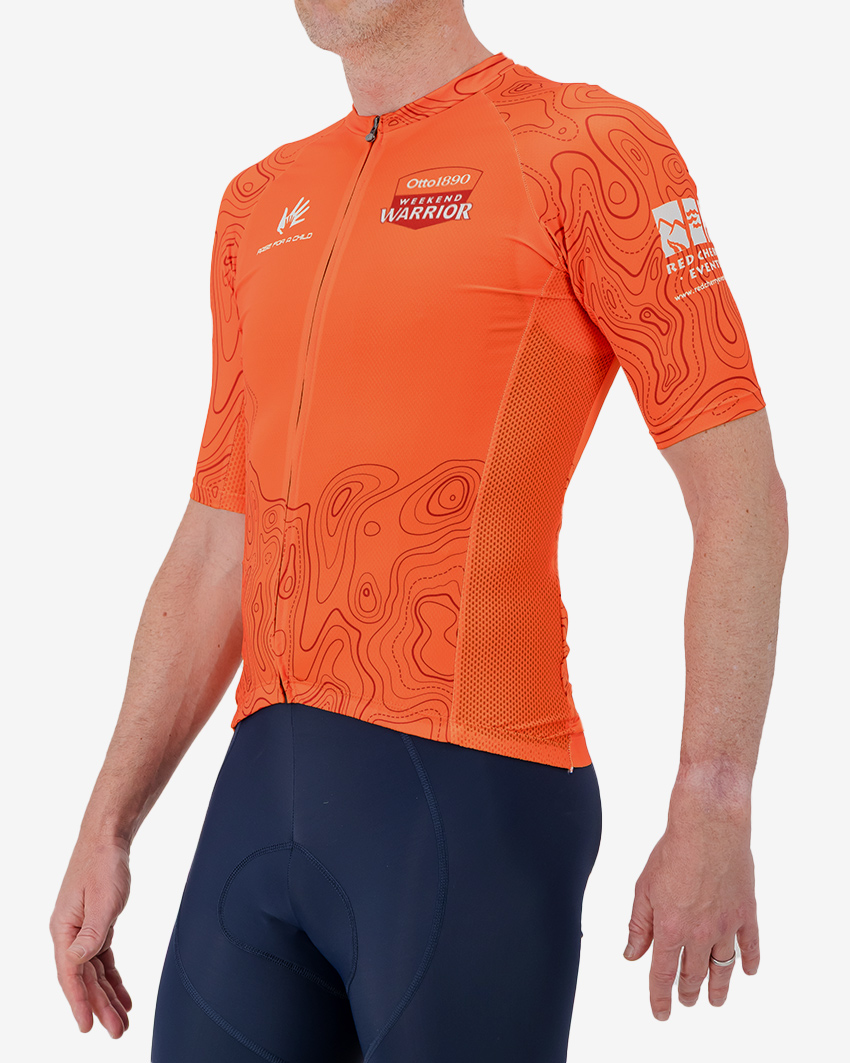 Side view of the Mens Supremium cycling jersey for the Weekend Warrior MTB stage race.