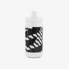 Front view of the Enjoy bidon cycling water bottle in white with white cap and black branding.