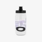 Front view of the Enjoy bidon cycling water bottle in white with black cap and purple branding.